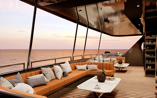 Aft outside passenger area with ocean and horizon view galaxy sirius luxury cruise galapagos