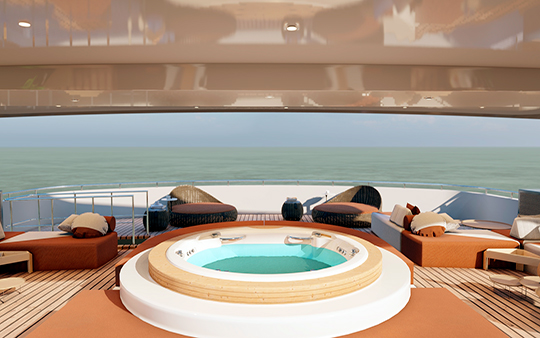 Solarium outdoor area for relaxing outdoors on the galaxy sirius cruise to galapagos